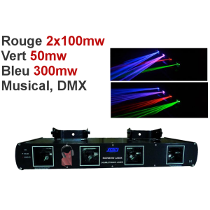 Location Laser DJ 4 têtes 4 couleurs 300mW (50-200m2)