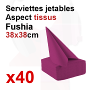 40 serviettes jetables 38x38cm aspect tissus Fushia